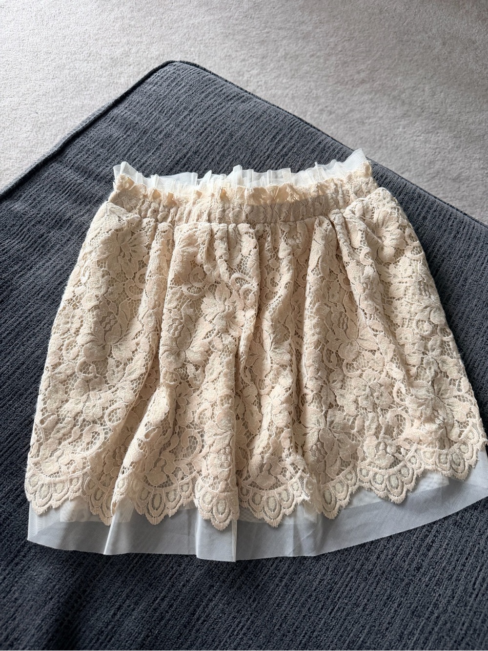 Lace Overlay Cream Mini Skirt